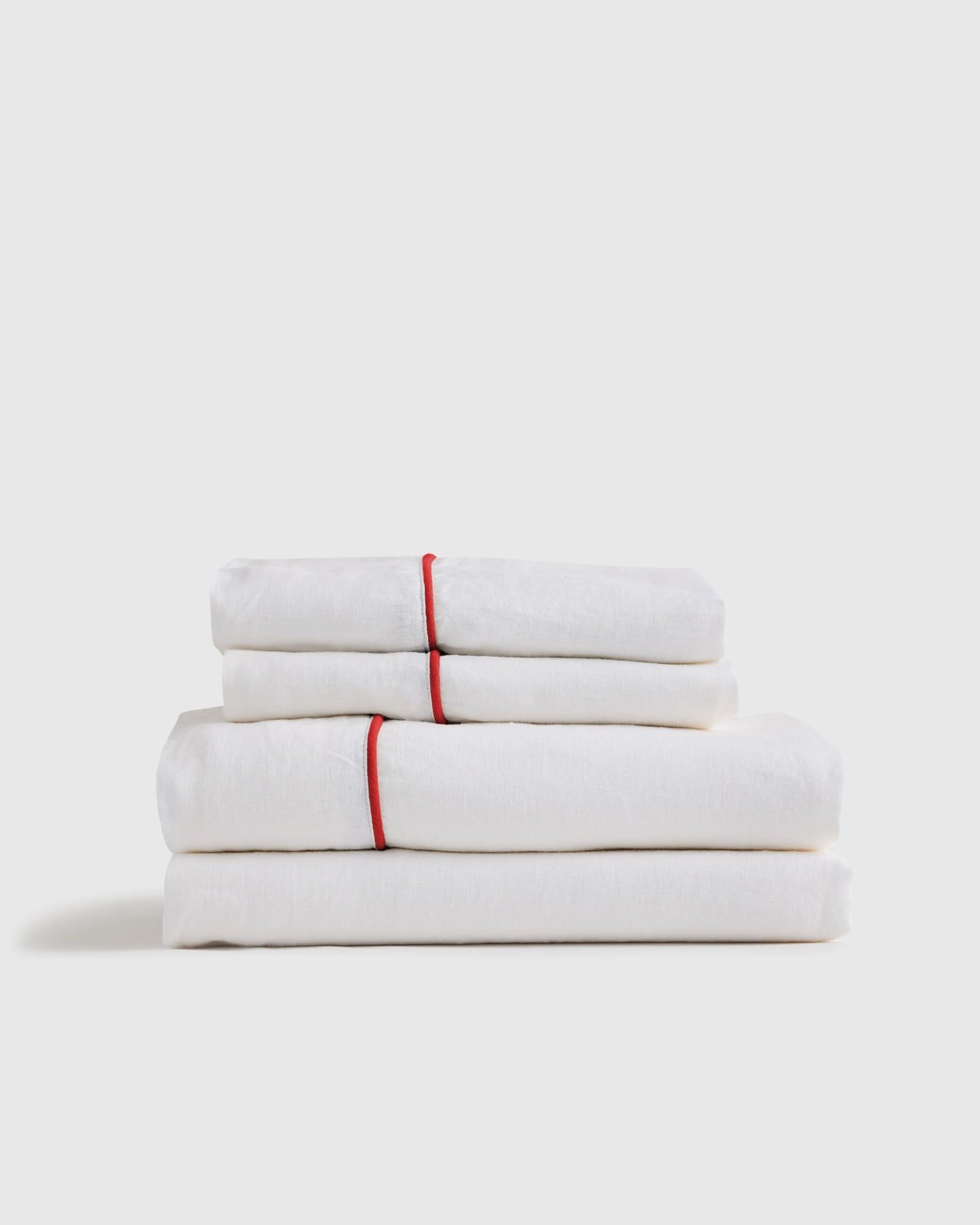 European Linen Piped Sheet Set - Twin / White/Cherry