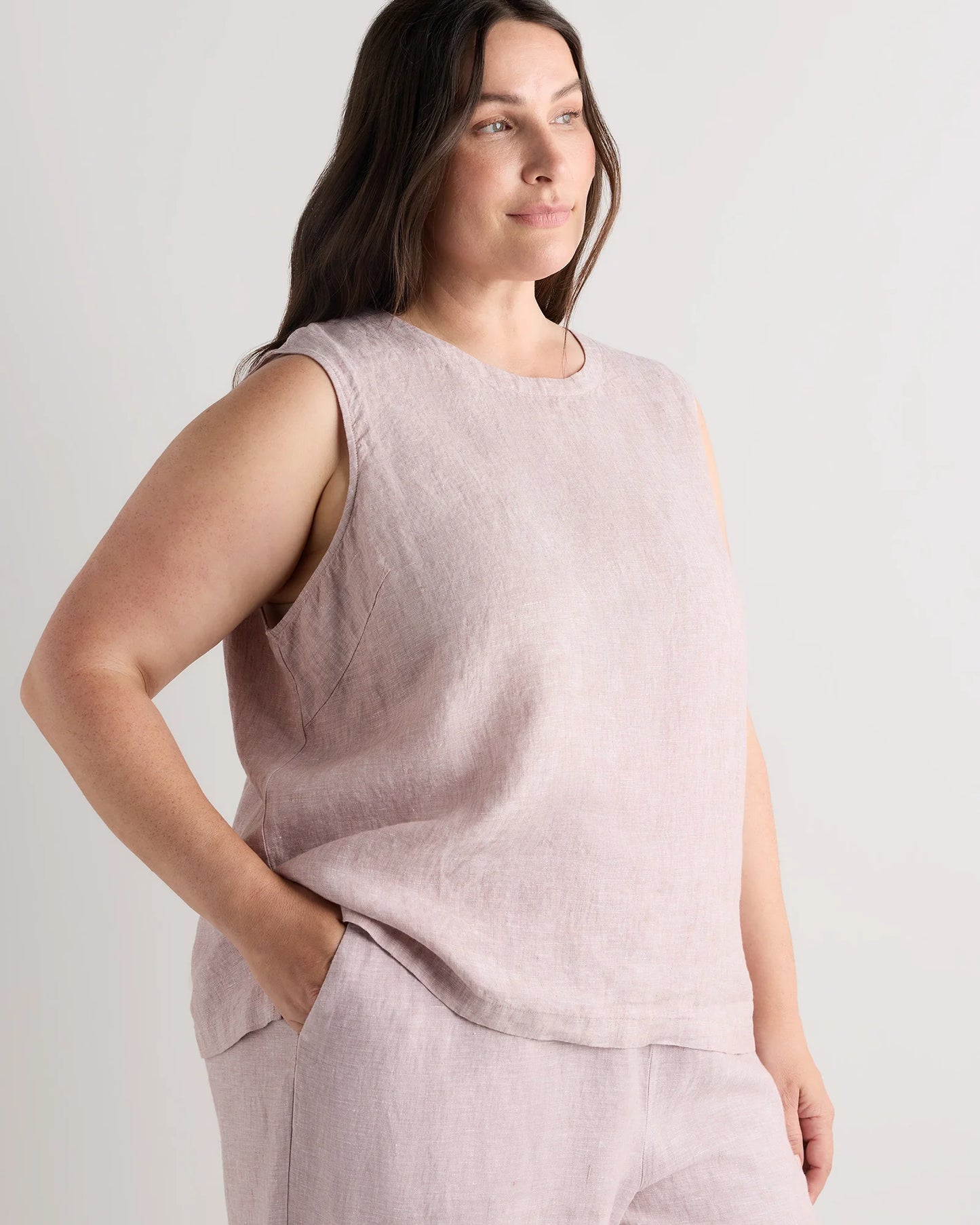 100% European Linen Tank - 1X / White
