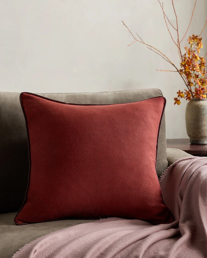 Contrast Piped Wool Pillow Cover - 20x20 / Brick Red/Espresso