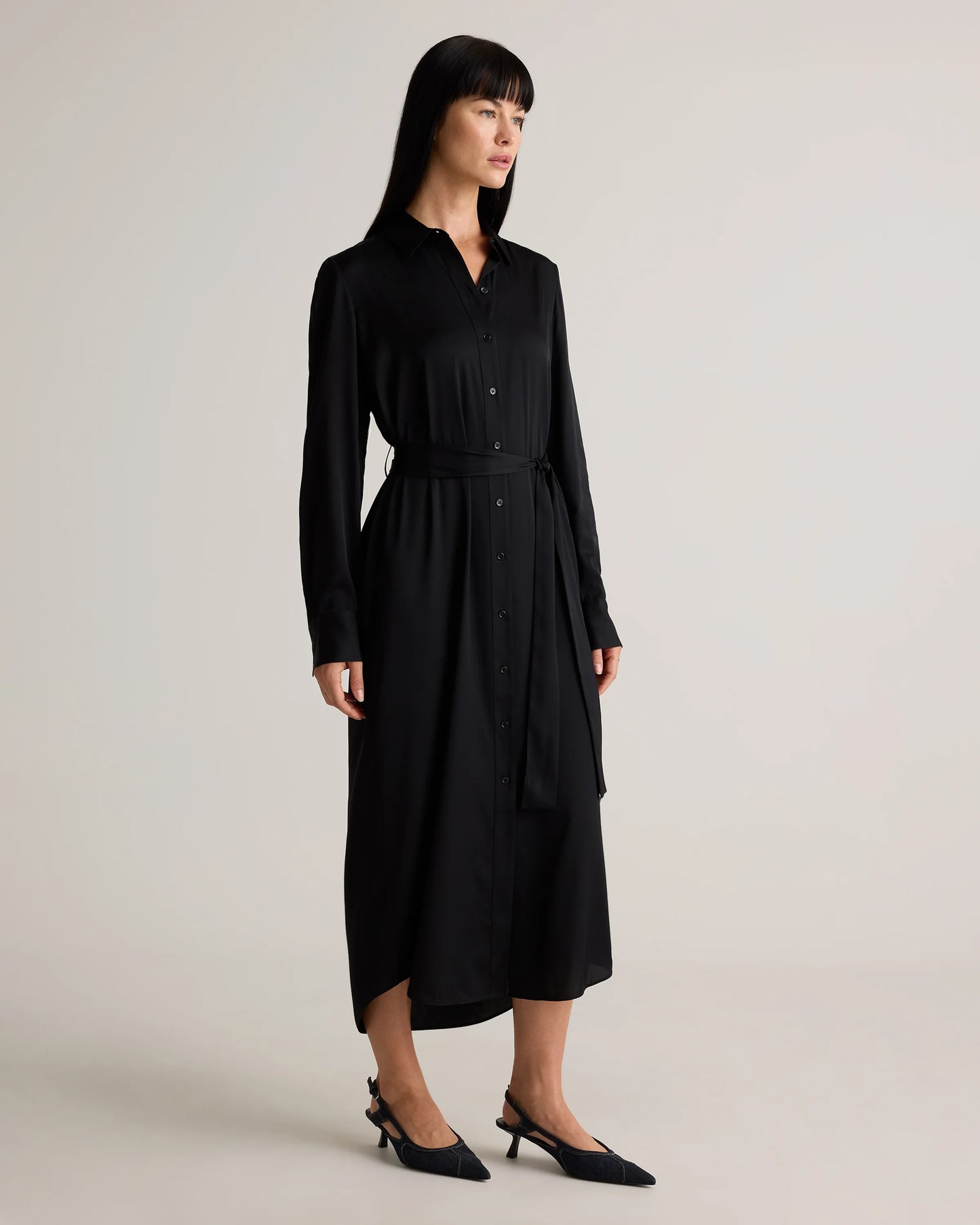 Washable Stretch Silk Maxi Shirt Dress - XS / Moonstone Blue