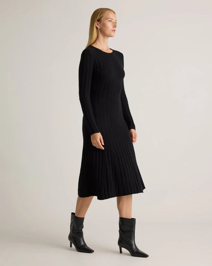 Mongolian Cashmere Wide-Rib Midi Dress - XS / Black