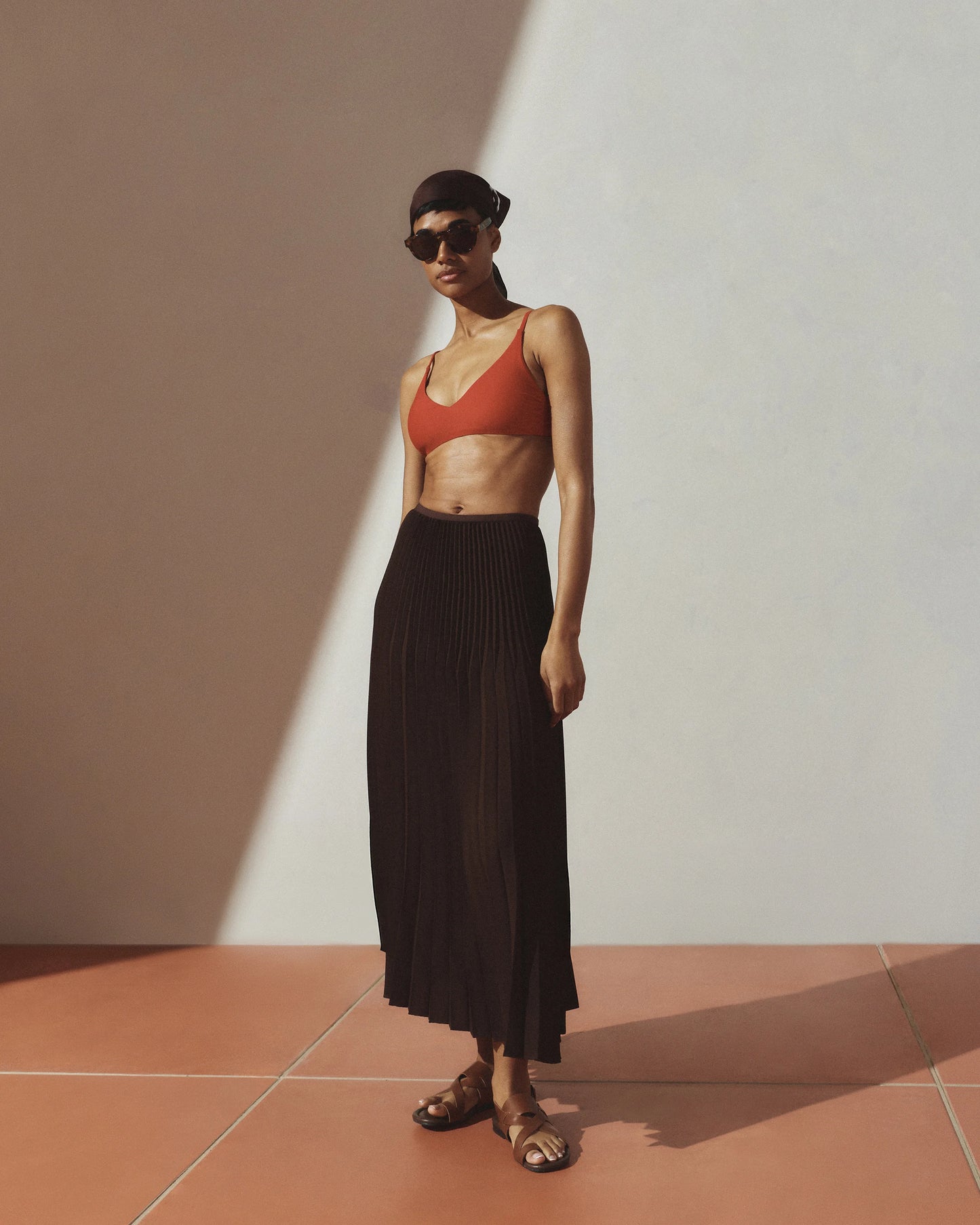 Pleated Matte Midi Skirt - XS / Coffee Bean Brown