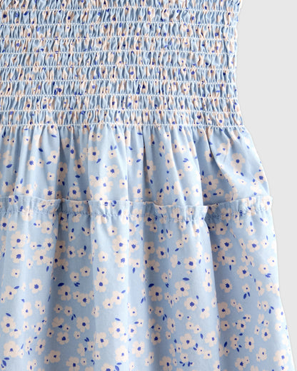 100% Organic Cotton Poplin Smocked Dress - 6 / Apricot Ditsy Floral
