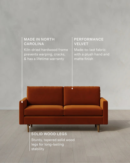 Atlas Midcentury Sofa in Performance Velvet - 6ft / Ivory