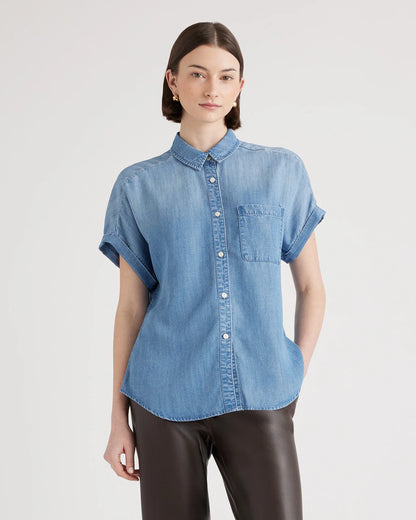 Chambray Tencel Short Sleeve Shirt - XS / Light Indigo