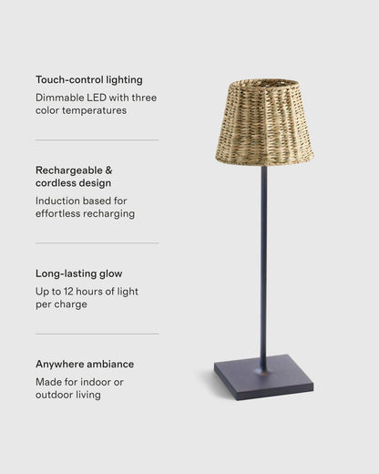 Poldina Pro Rechargeable Table Lamp with Seagrass Shade by Zafferano - Regular / White