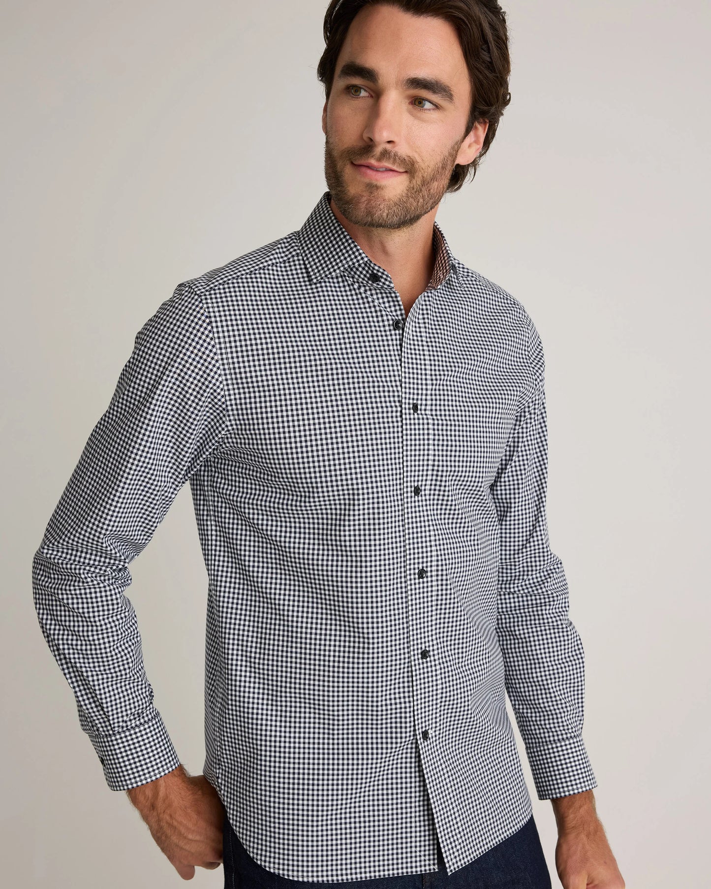 Organic Cotton Stretch Poplin Dress Shirt - S / White/Navy Minigrid