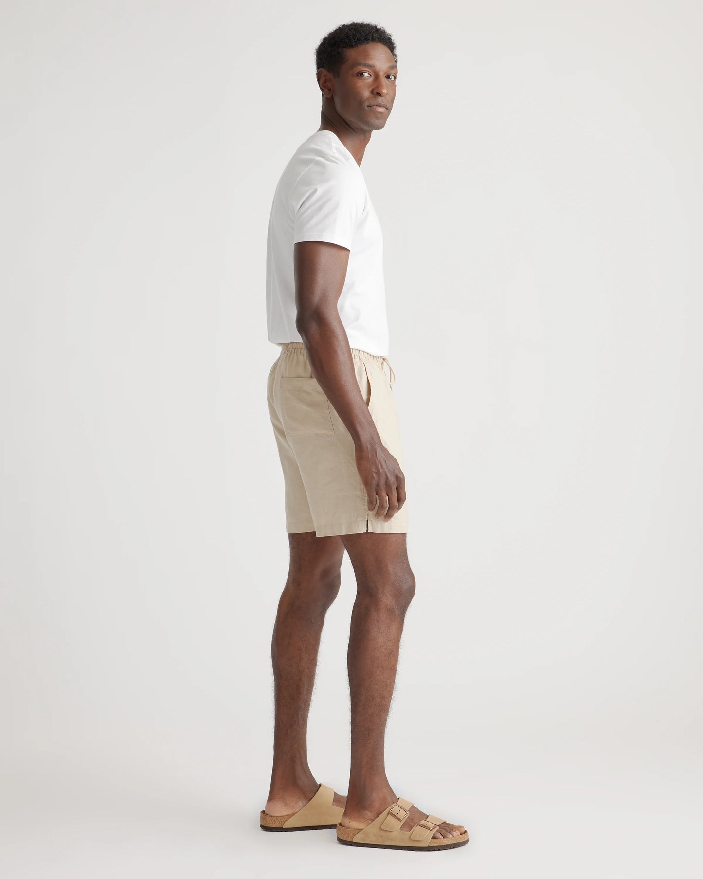 100% European Linen Drawstring Beach Shorts - 7" - XS / Taupe Brown Chambray