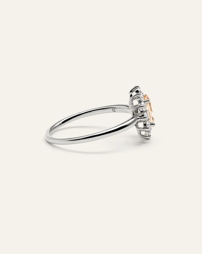 14K Gold Lab Grown Diamond and Morganite Halo Ring - 4 / White Gold