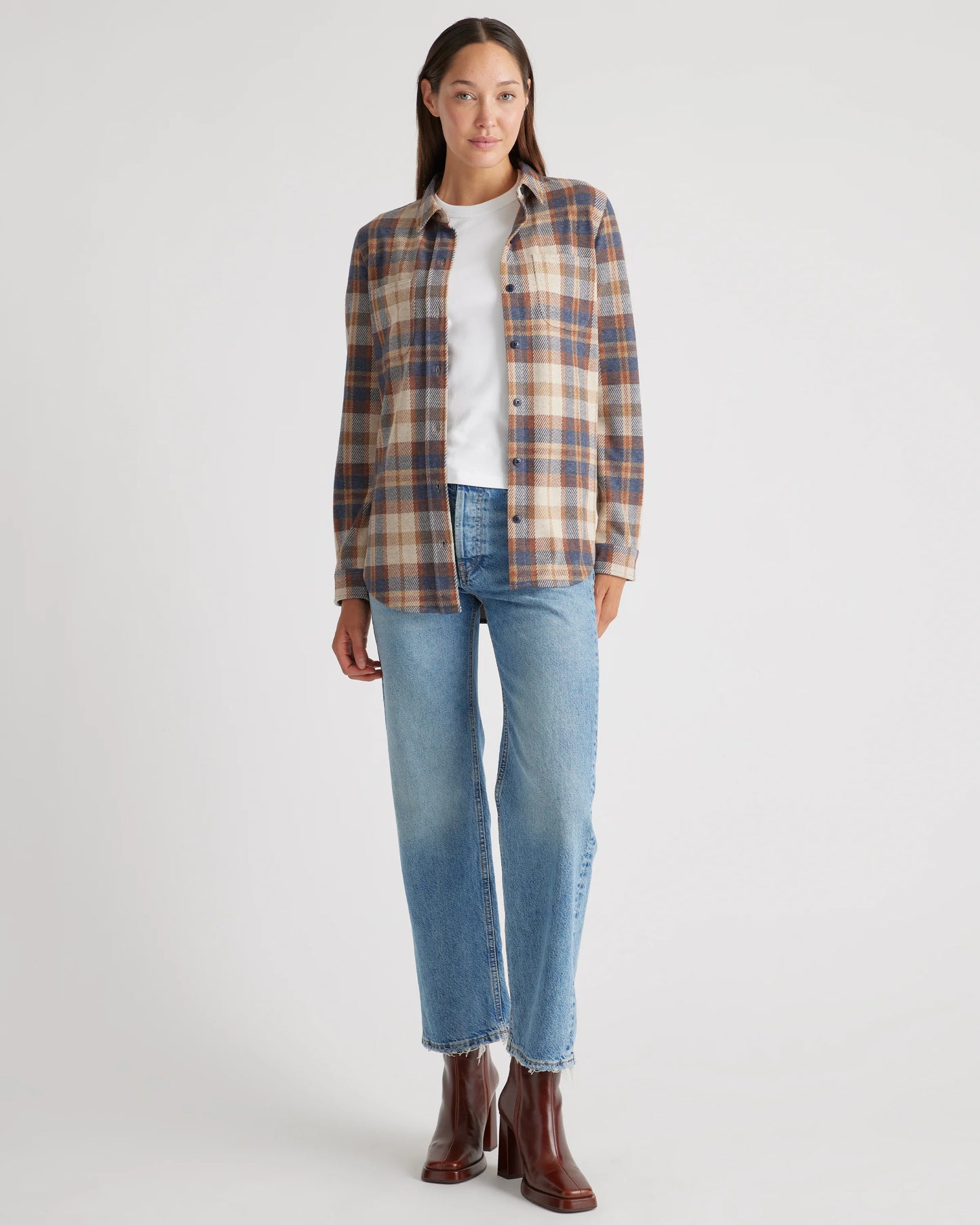 Stretch Sweater Fleece Shirt - XS / Navy/Red/Yellow Check