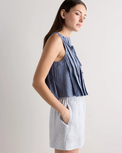 100% European Linen Pleated Tank - XS / Moonstone Blue