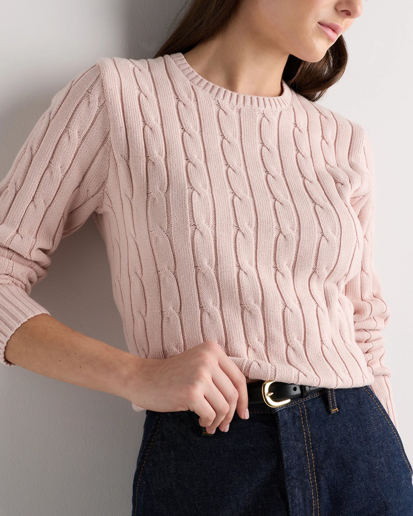 100% Organic Cotton Cable Crewneck Sweater - XS / Sapphire Blue