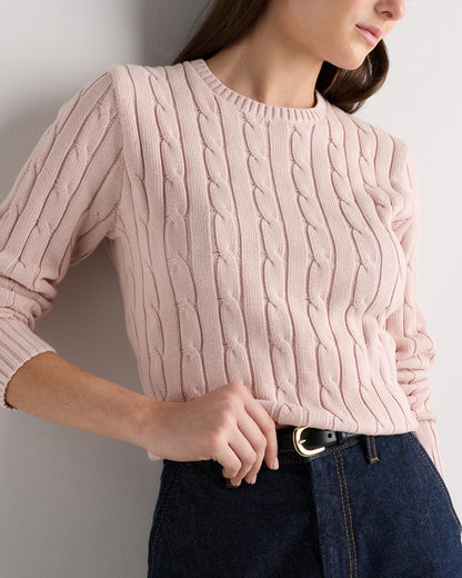 100% Organic Cotton Cable Crewneck Sweater - XS / Sapphire Blue