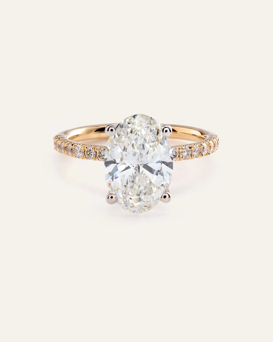 Lab Grown Diamond Oval Petite Pave Engagement Ring - 3ct - 4 / Yellow Gold