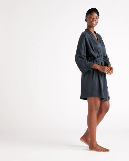 100% Washable Silk Robe - XS / Indigo