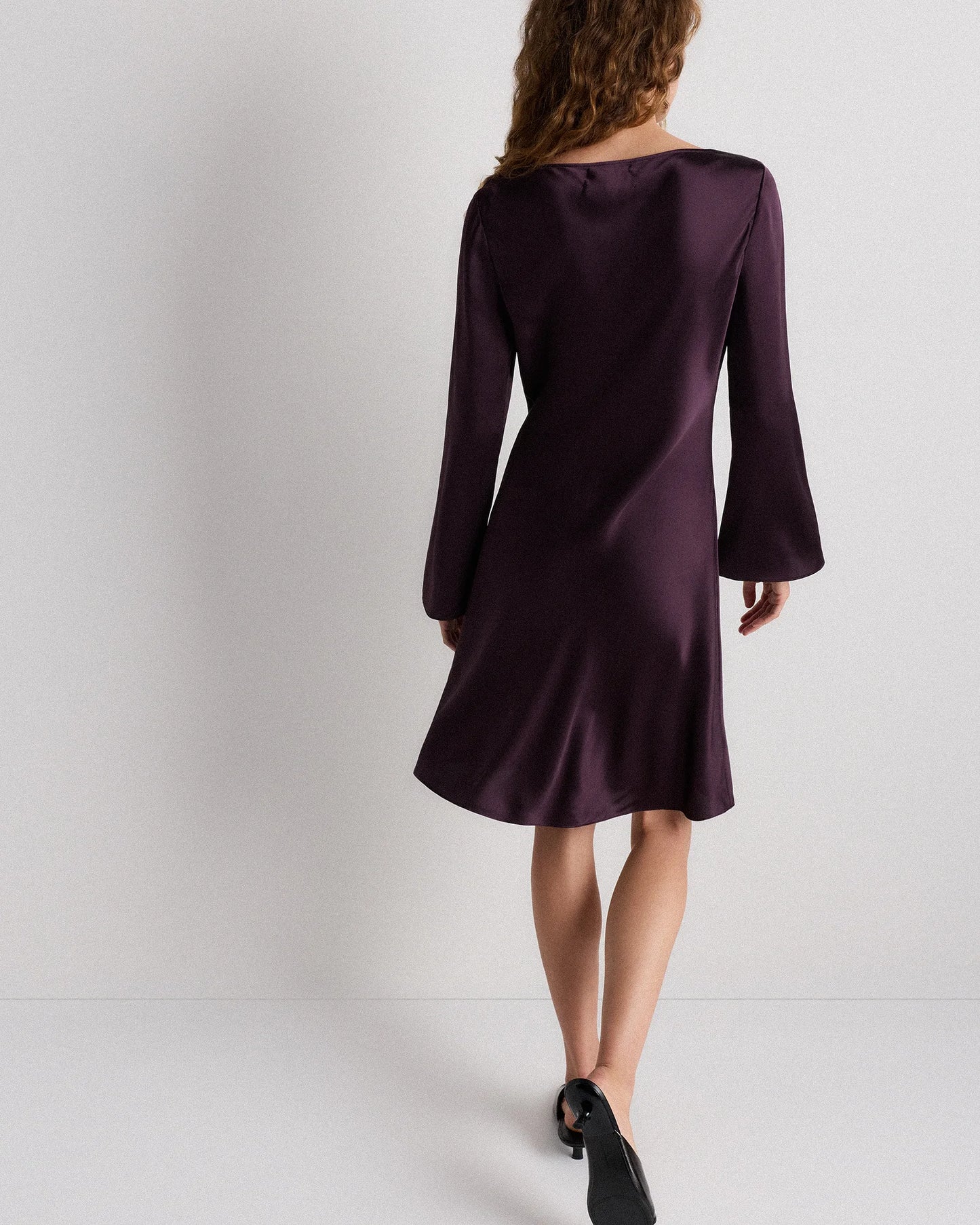 100% Washable Silk Long Sleeve Mini Dress - XS / Wine Tasting Red