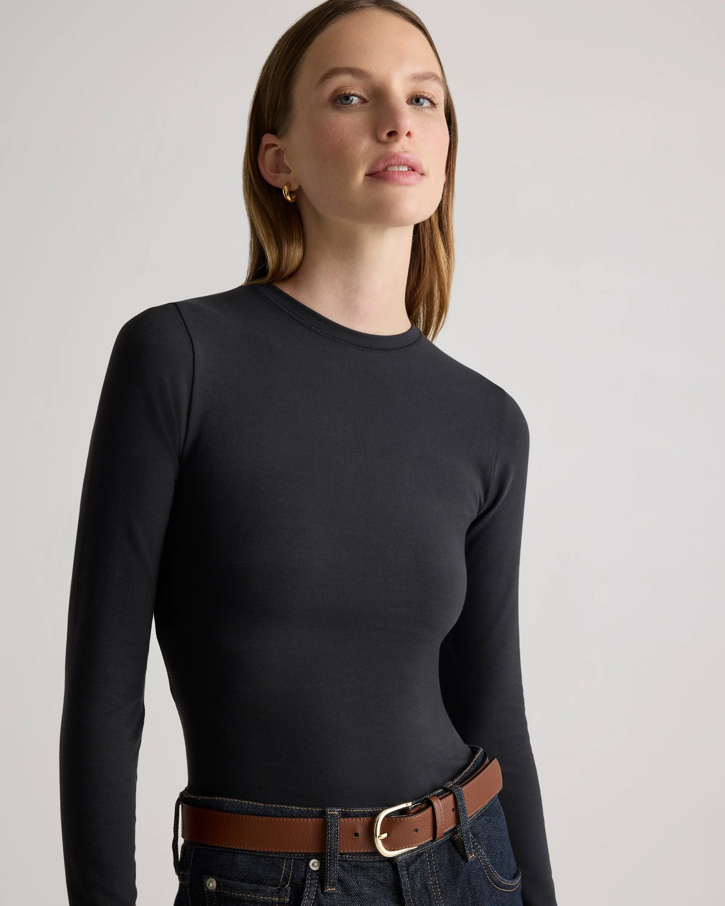 Stretch Cotton Jersey Fitted Long Sleeve T-Shirt - XS / Linen White