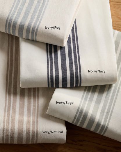 Coastal Stripe Linen Cotton Curtain - Single Panel - 48x84 / Ivory/Fog