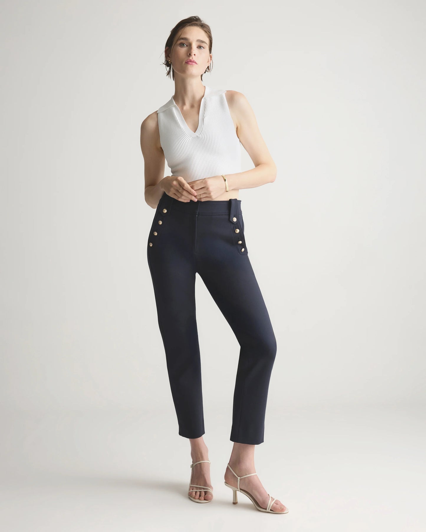 Cropped Polo Ribbed Knit Tank - XS / White