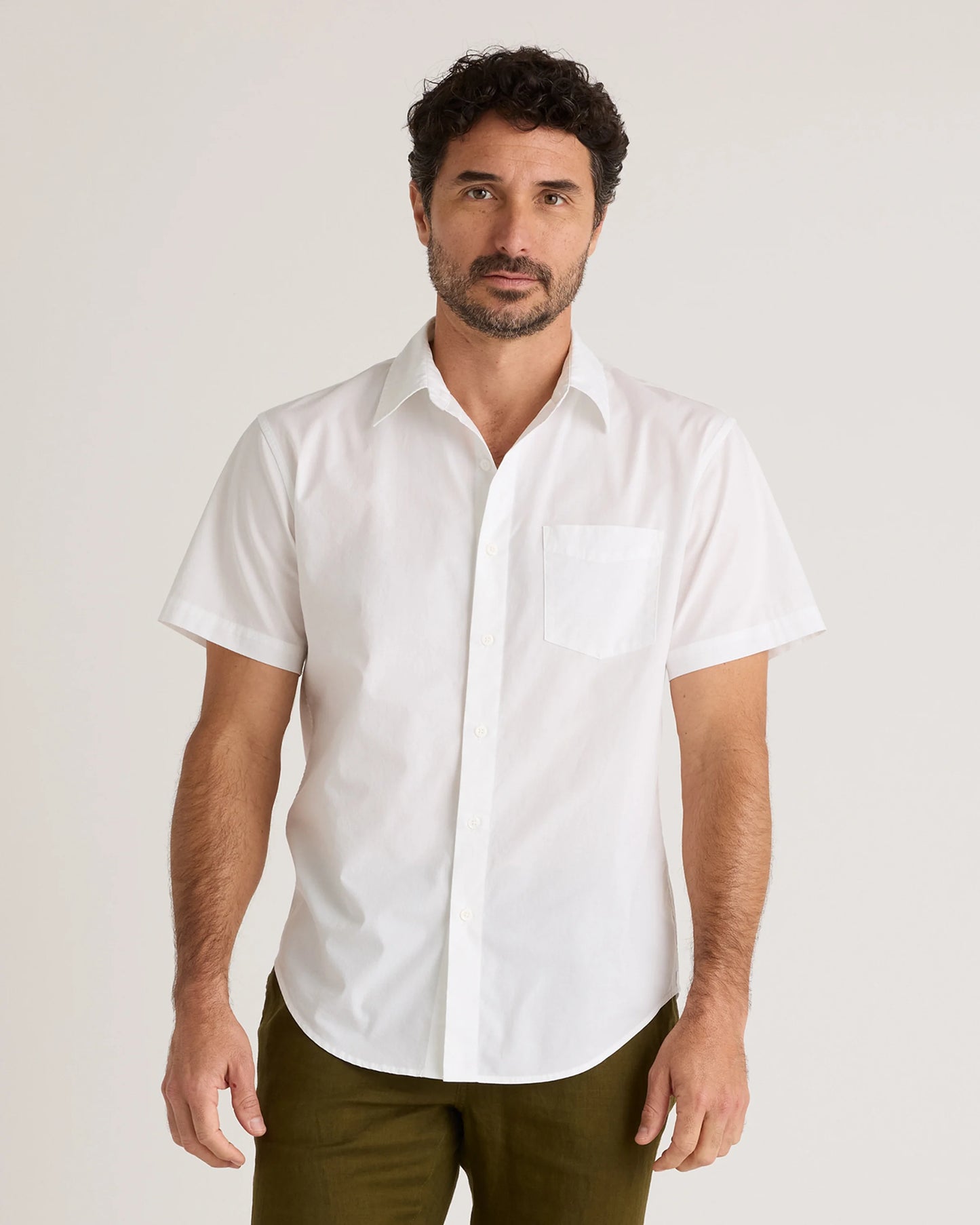 Organic Cotton Stretch Poplin Short Sleeve Shirt - S / Light Blue