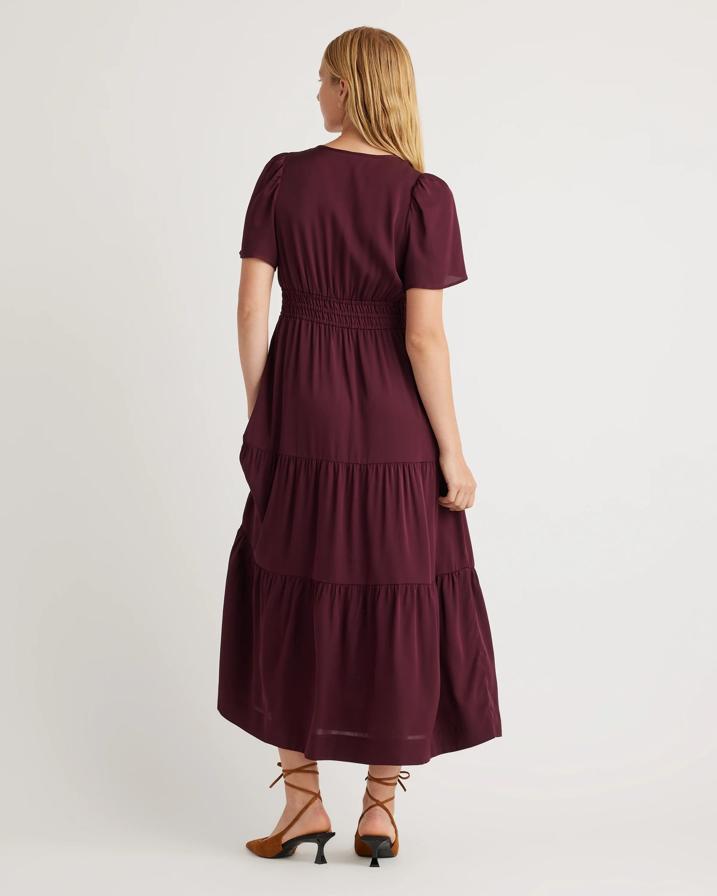 Washable Stretch Silk Tiered Maxi Dress - XS / Navy