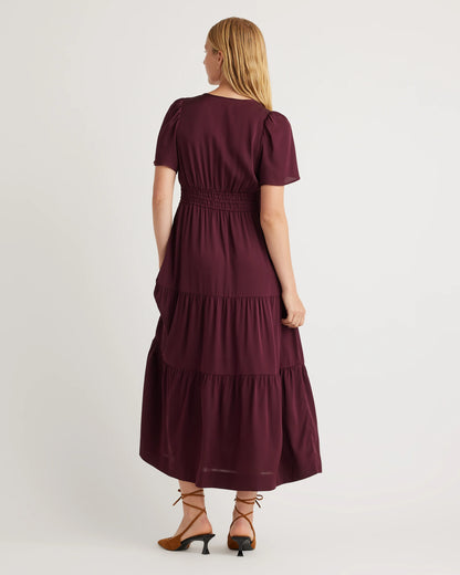 Washable Stretch Silk Tiered Maxi Dress - XS / Navy