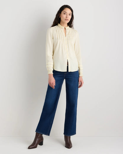 Organic Textured Cotton Peasant Blouse - XS / Pale Custard Yellow