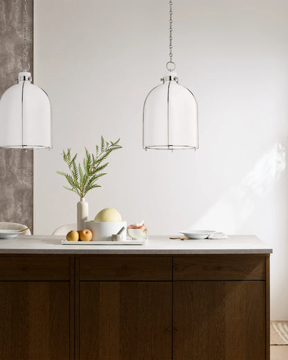 Iron and Opal Glass Bell Pendant Light - One Size / Brass