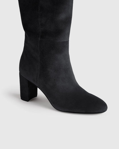 Italian Suede Block Heel Boots - 5 / Espresso Brown