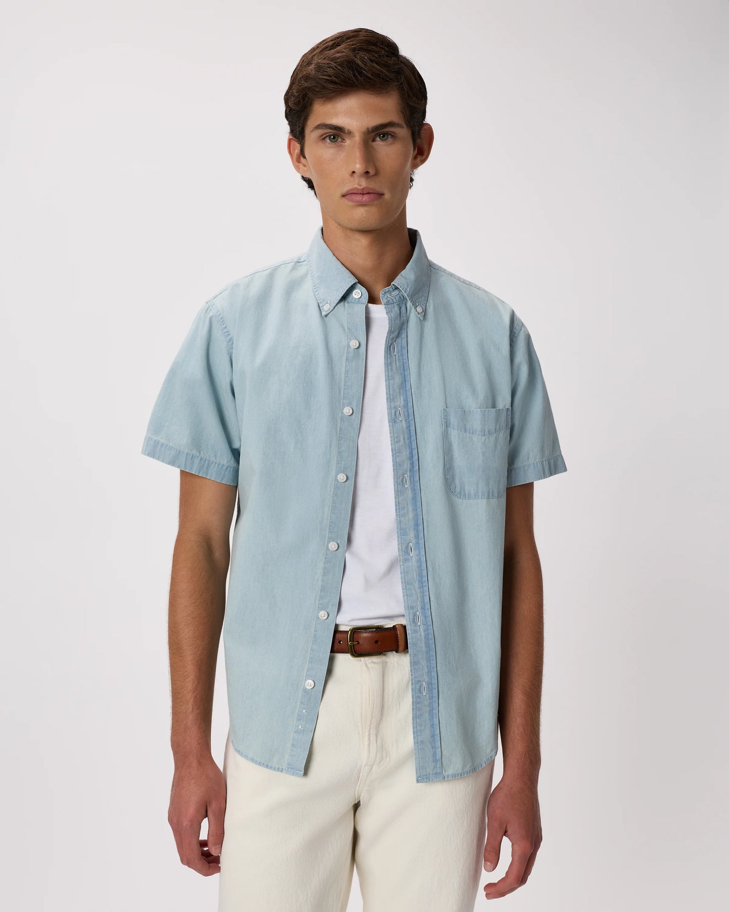 100% Organic Chambray Short Sleeve Shirt - S / Light Chambray