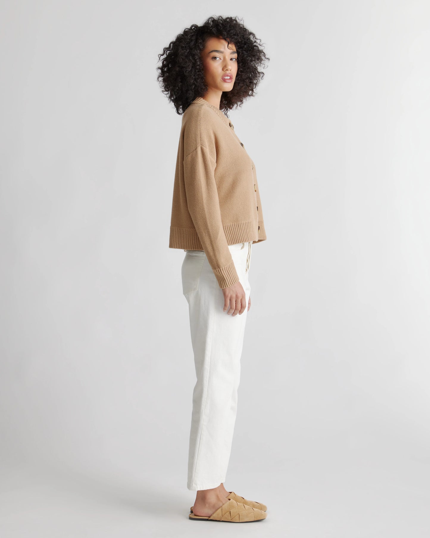 100% Organic Cotton Cropped Cardigan - XS / Heather Brown