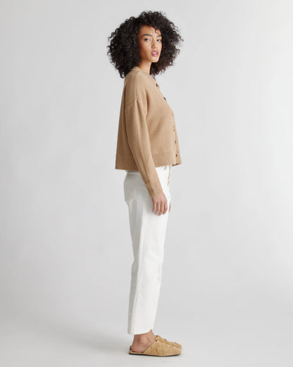 100% Organic Cotton Cropped Cardigan - XS / Heather Brown