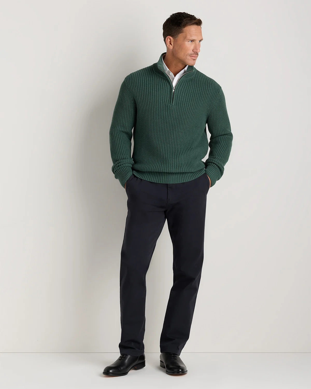100% Organic Cotton Fisherman Quarter-Zip Sweater - S / Big Sur Green
