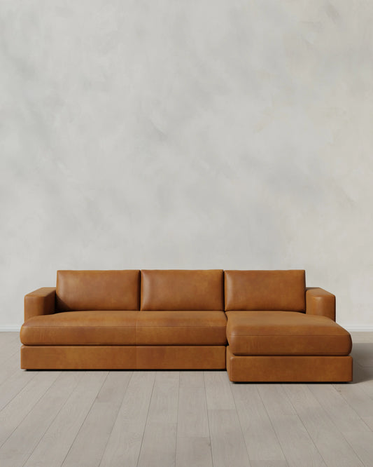 Sierra Curved Arm Chaise Sectional in Leather - Right Arm / Auburn