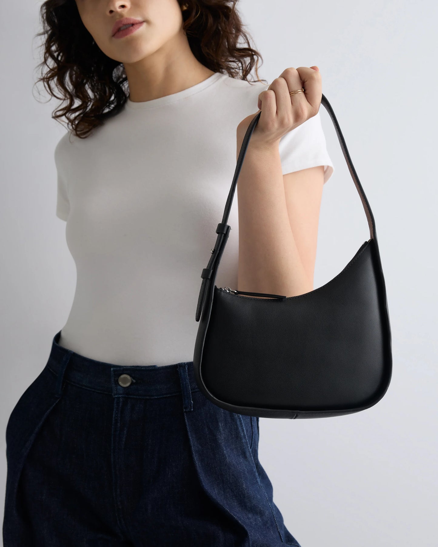 Italian Leather Asymmetrical Mini Shoulder Bag - One Size / Shell Pink
