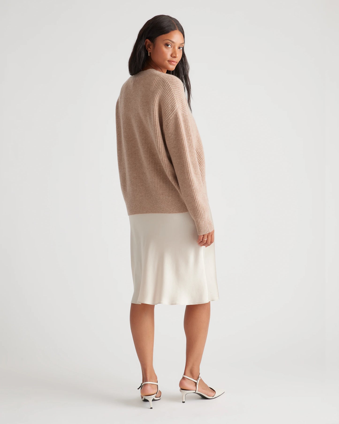 Mongolian Spring Cashmere Fisherman Boxy Cropped Cardigan Sweater - XS / Heather Grey