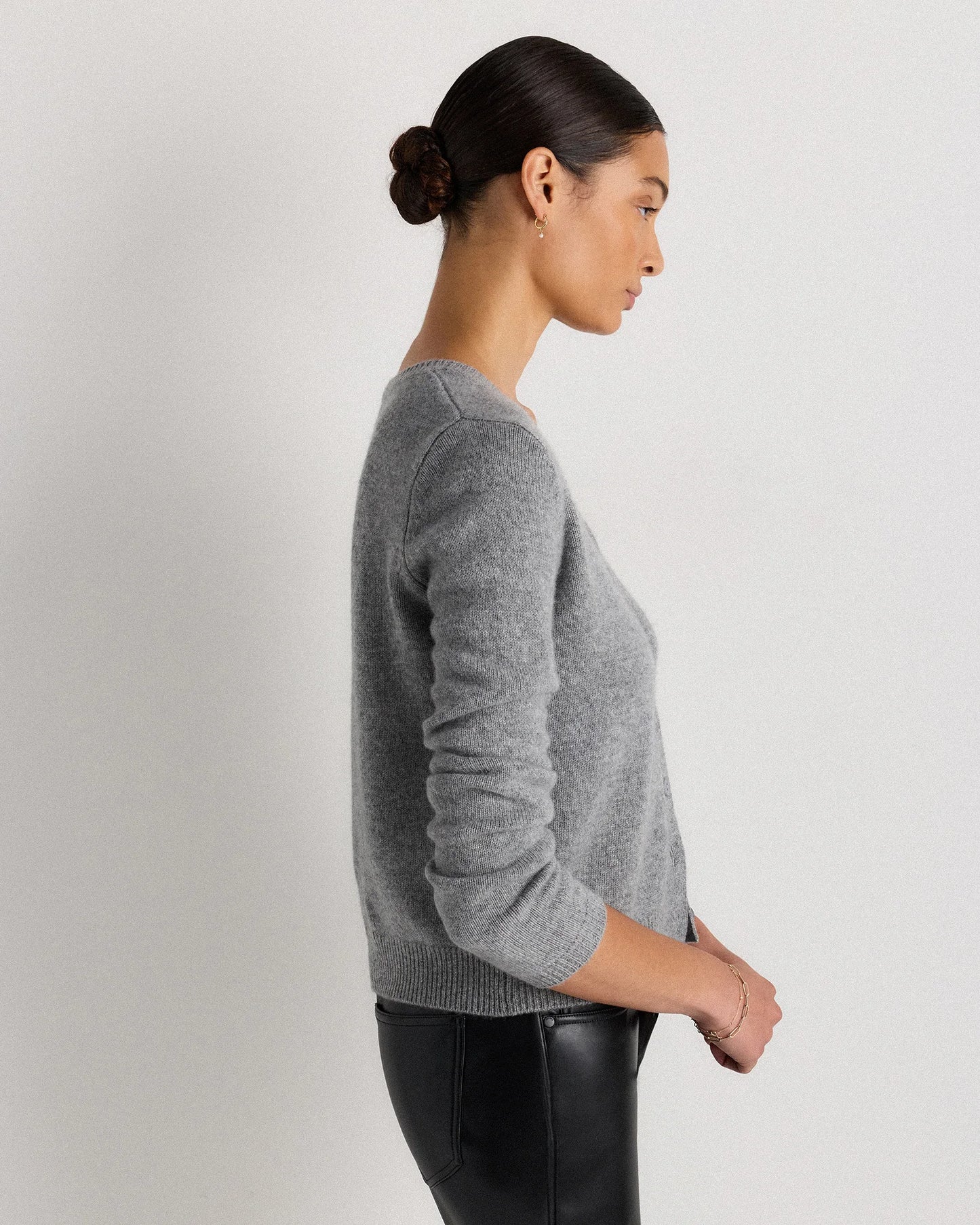 Mongolian Cashmere Cropped Crew Cardigan - XS / Heather Vintage Pink / Brown Variegated Stripe