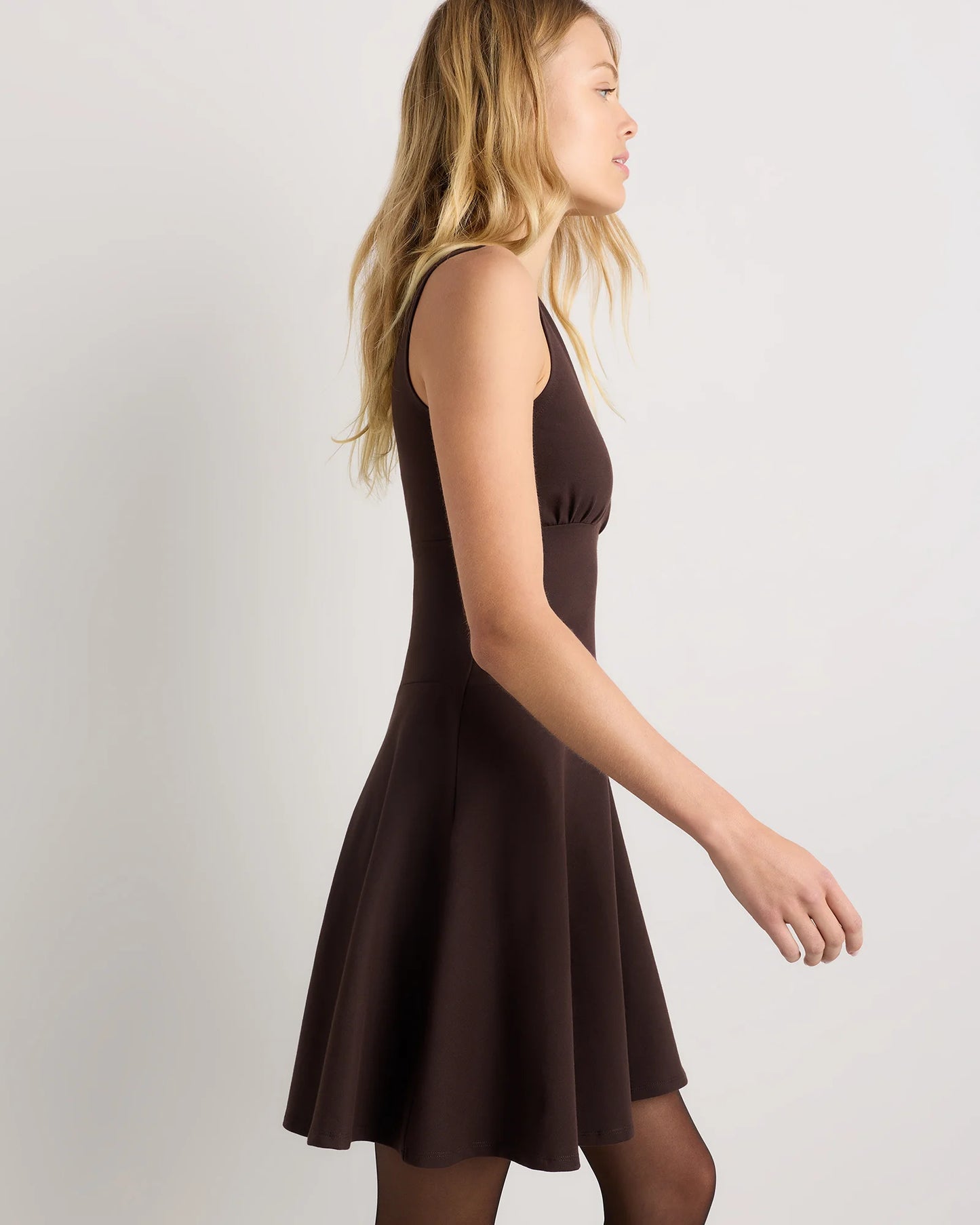 Organic Stretch Jersey Drop Waist Mini Dress - XS / Espresso