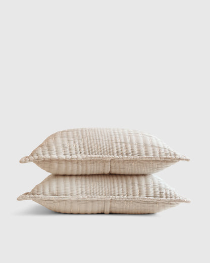 Organic Cotton Channel Stitch Sham Set - Standard / Coral Pink