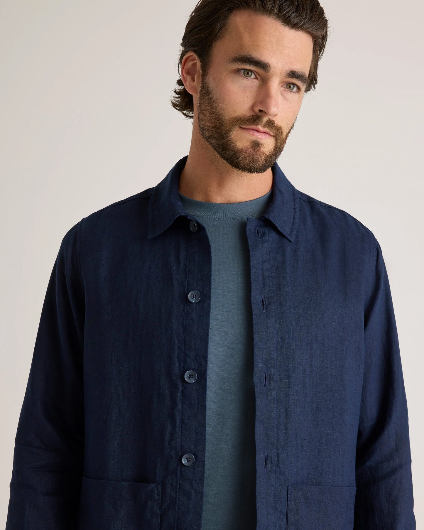 100% European Linen Chore Jacket - S / Flax