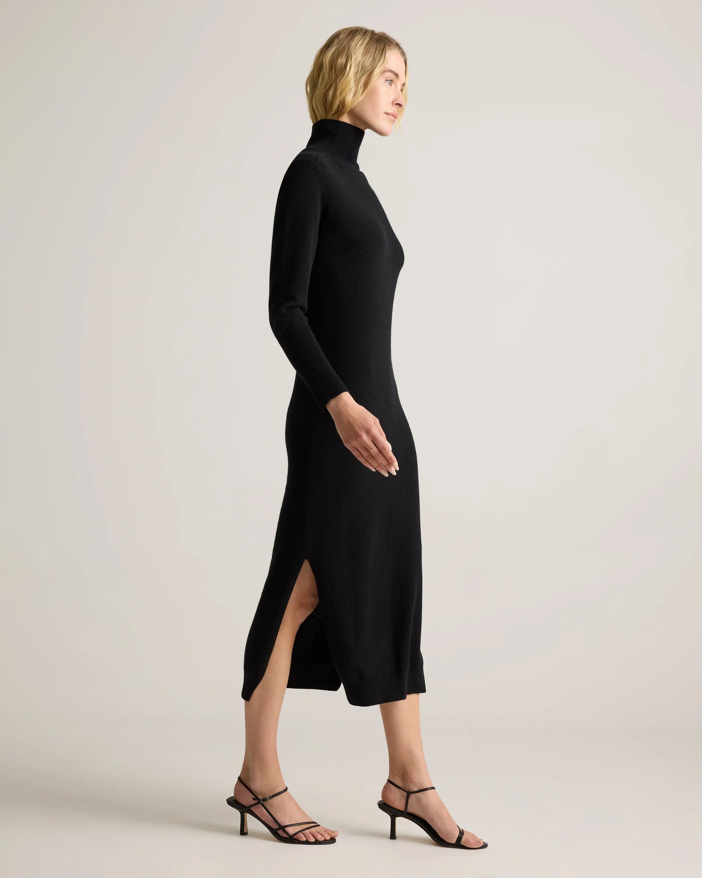 Mongolian Cashmere Turtleneck Midi Sweater Dress - XS / Charcoal