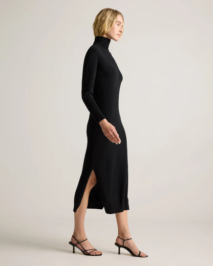 Mongolian Cashmere Turtleneck Midi Sweater Dress - XS / Charcoal