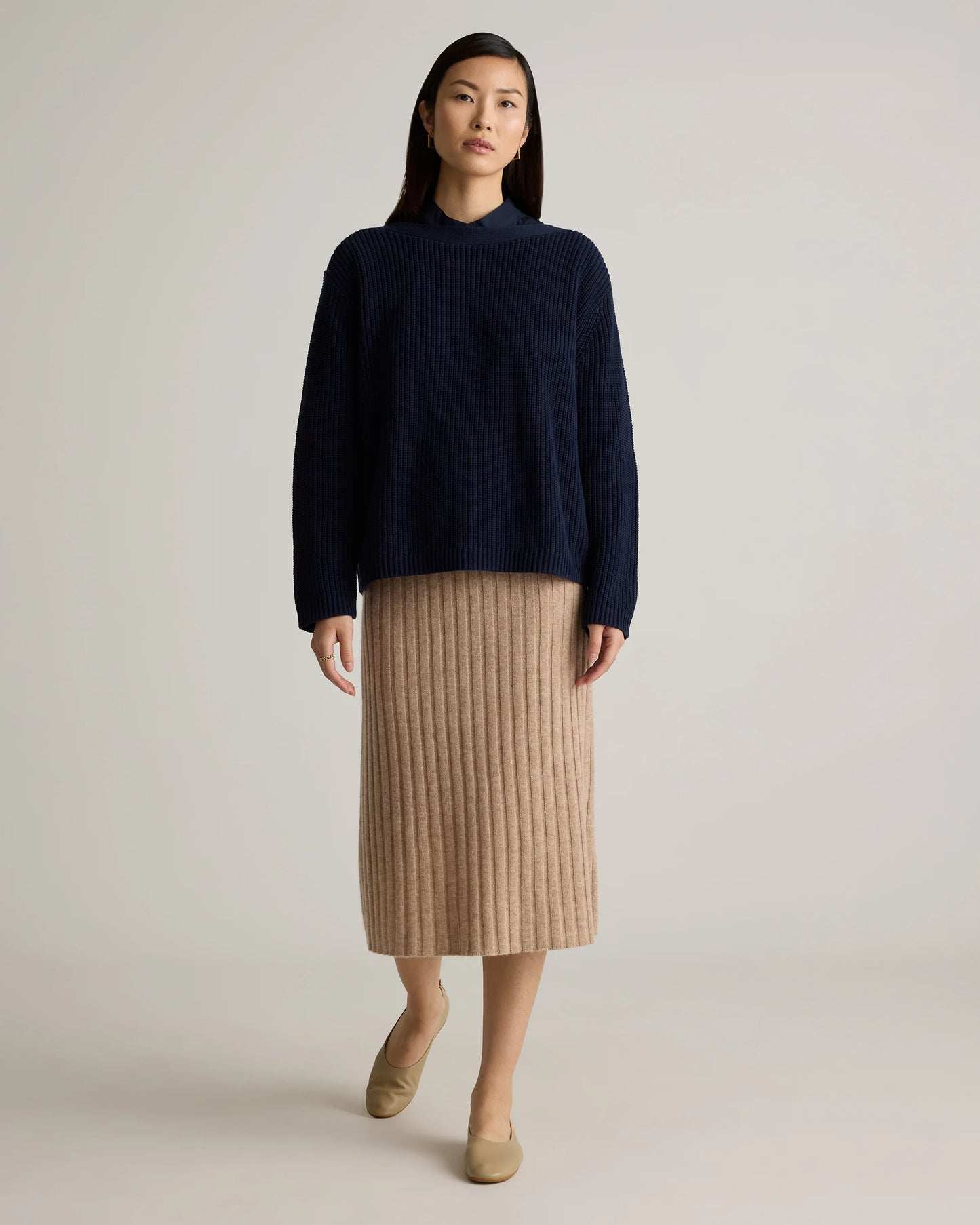 100% Organic Cotton Fisherman Boatneck Sweater - XS / Navy