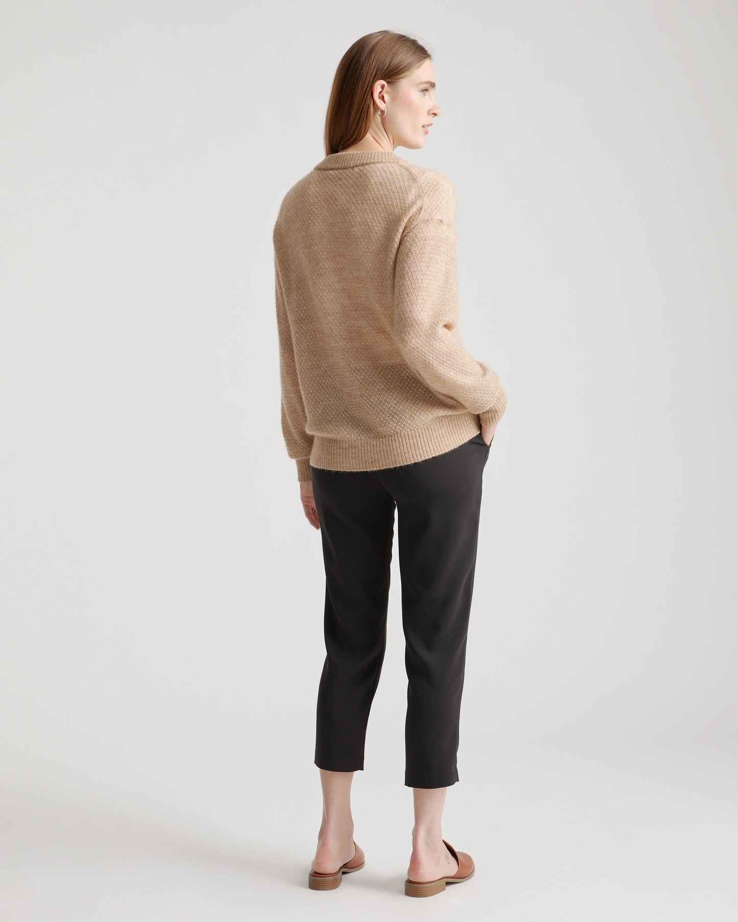 Baby Alpaca-Wool Diamond Stitch Crew - XS / Charcoal