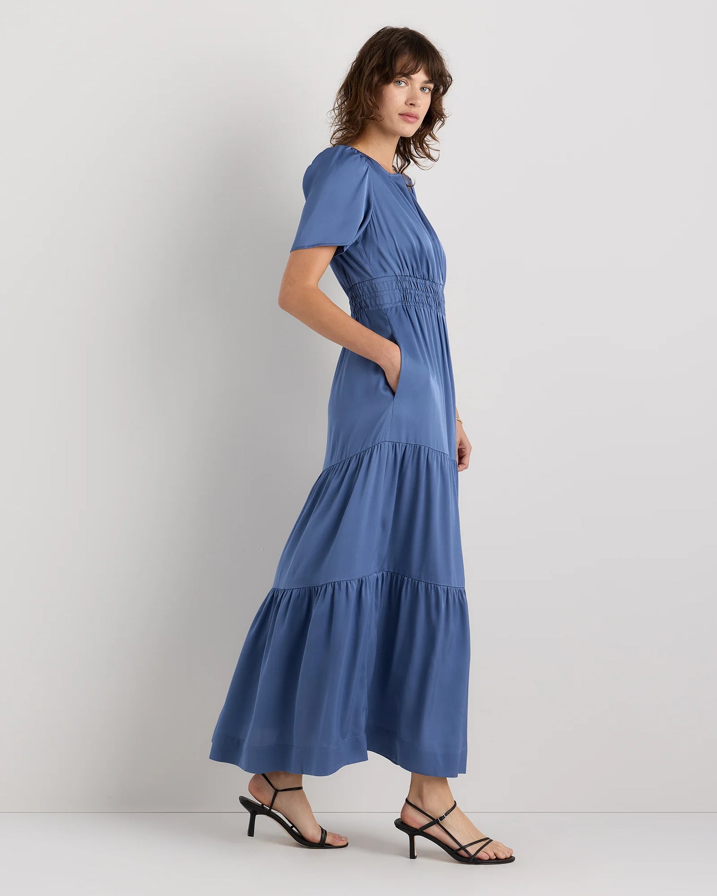Washable Stretch Silk Tiered Maxi Dress - XS / Navy