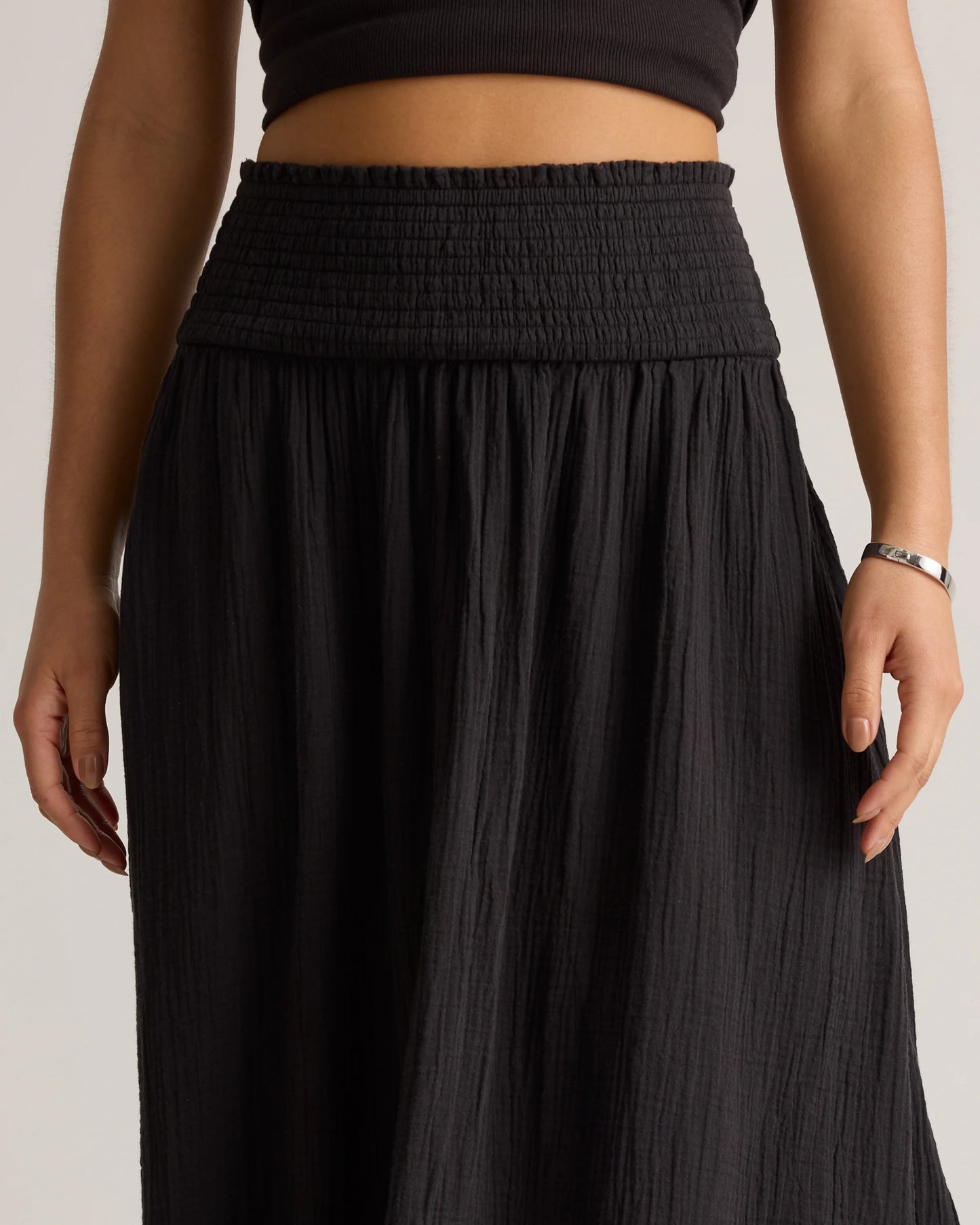 100% Organic Cotton Gauze Smocked Maxi Skirt - XS / Blue Gingham
