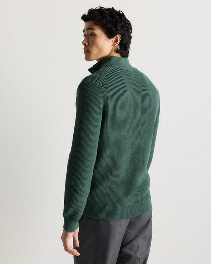 100% Organic Cotton Ribbed Quarter-Zip Sweater - S / Navy