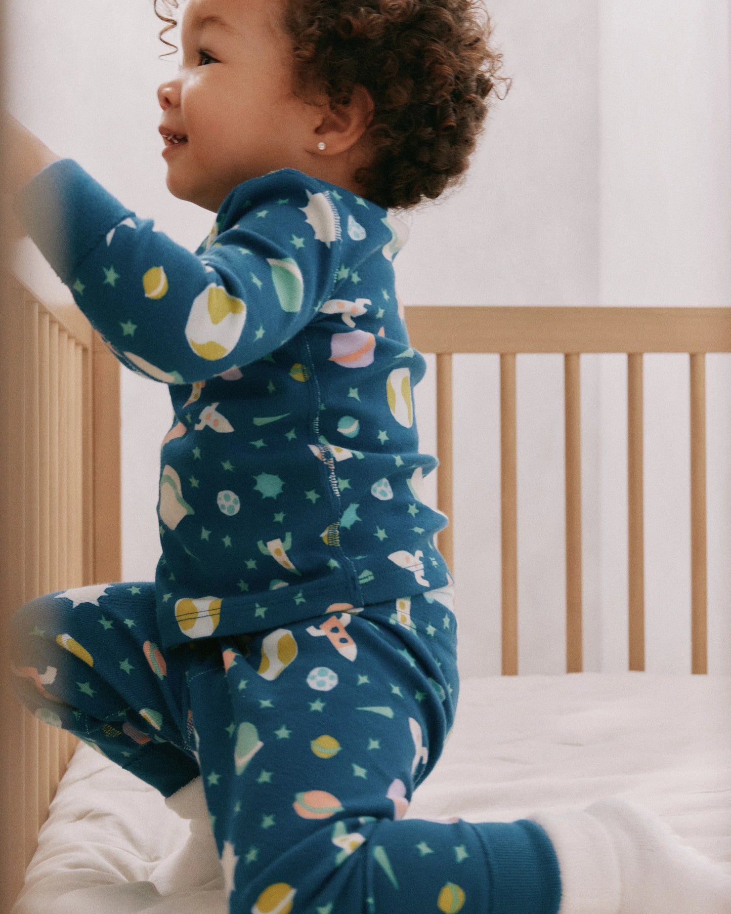 100% Organic Cotton Long Sleeve and Pant Pajama Set - 12-18M / Navy Stripe