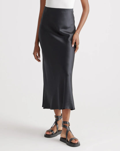 100% Washable Silk Maxi Skirt - XS / Champagne