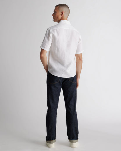 100% European Linen Relaxed Short Sleeve Shirt - XS / Taupe Brown Chambray